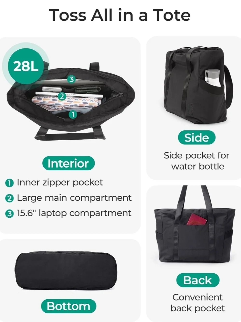 BAGSMART Gym Tote Bag for Women, 24L/28L Travel Tote Yoga Mat Bag